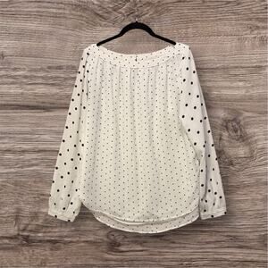 LOFT Polka Dot Blouse M Ivory Black Parisian Wide Neck Keyhole Back Feminine